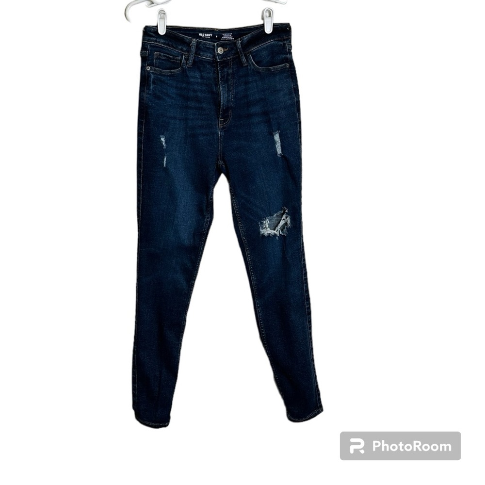 Dark Blue Old Navy Extra High Waisted Rockstar Super Skinny Jeans